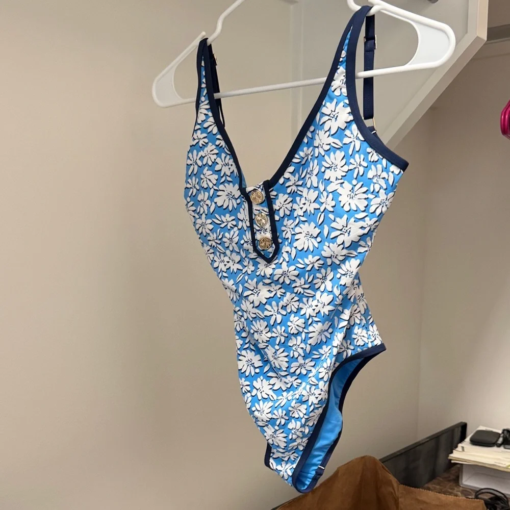 Lilly Pulitzer Blue and White Floral One Piece Swimsuit - Picture 1 of 5